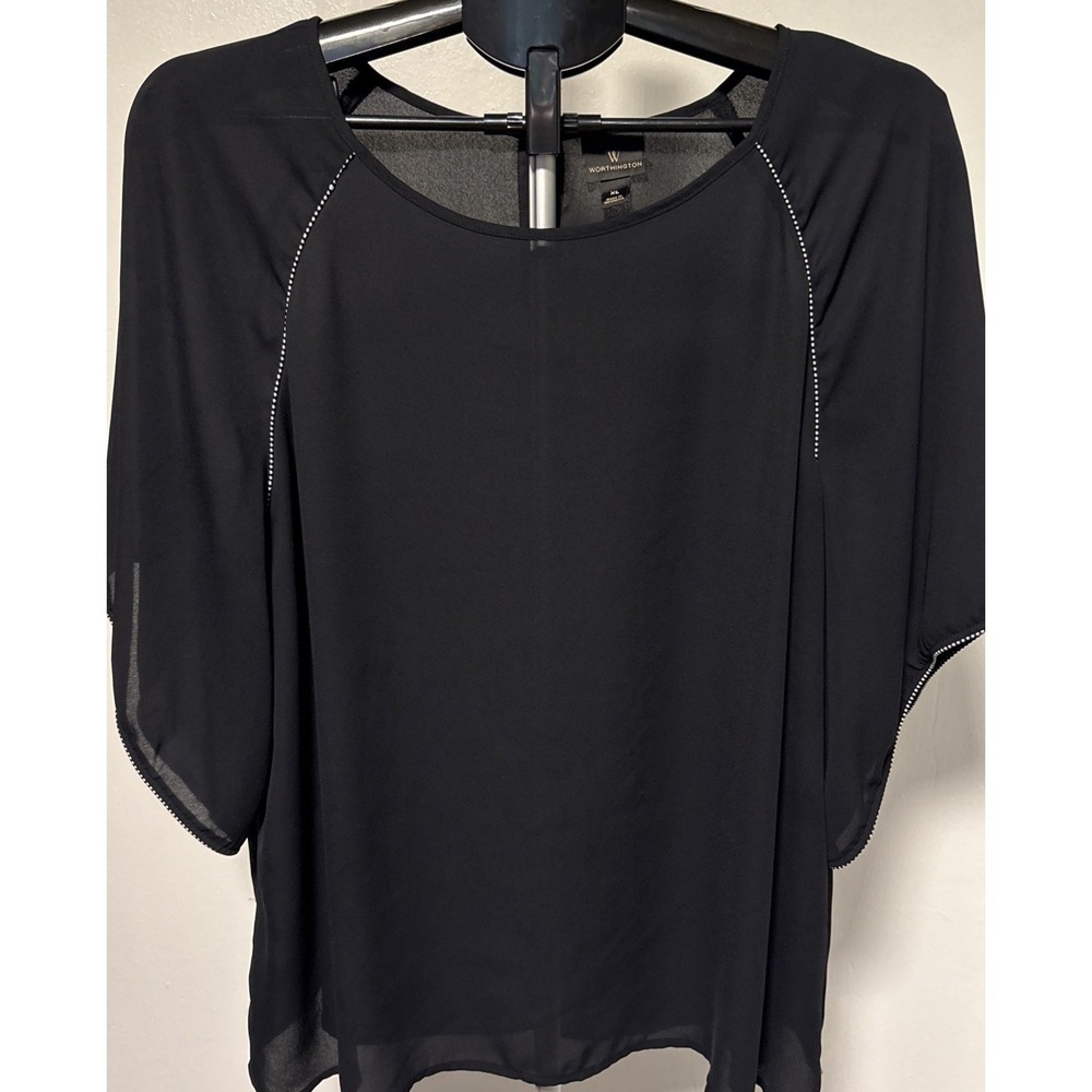 Worthington Womens XL Blouse Black with White Pullover Career